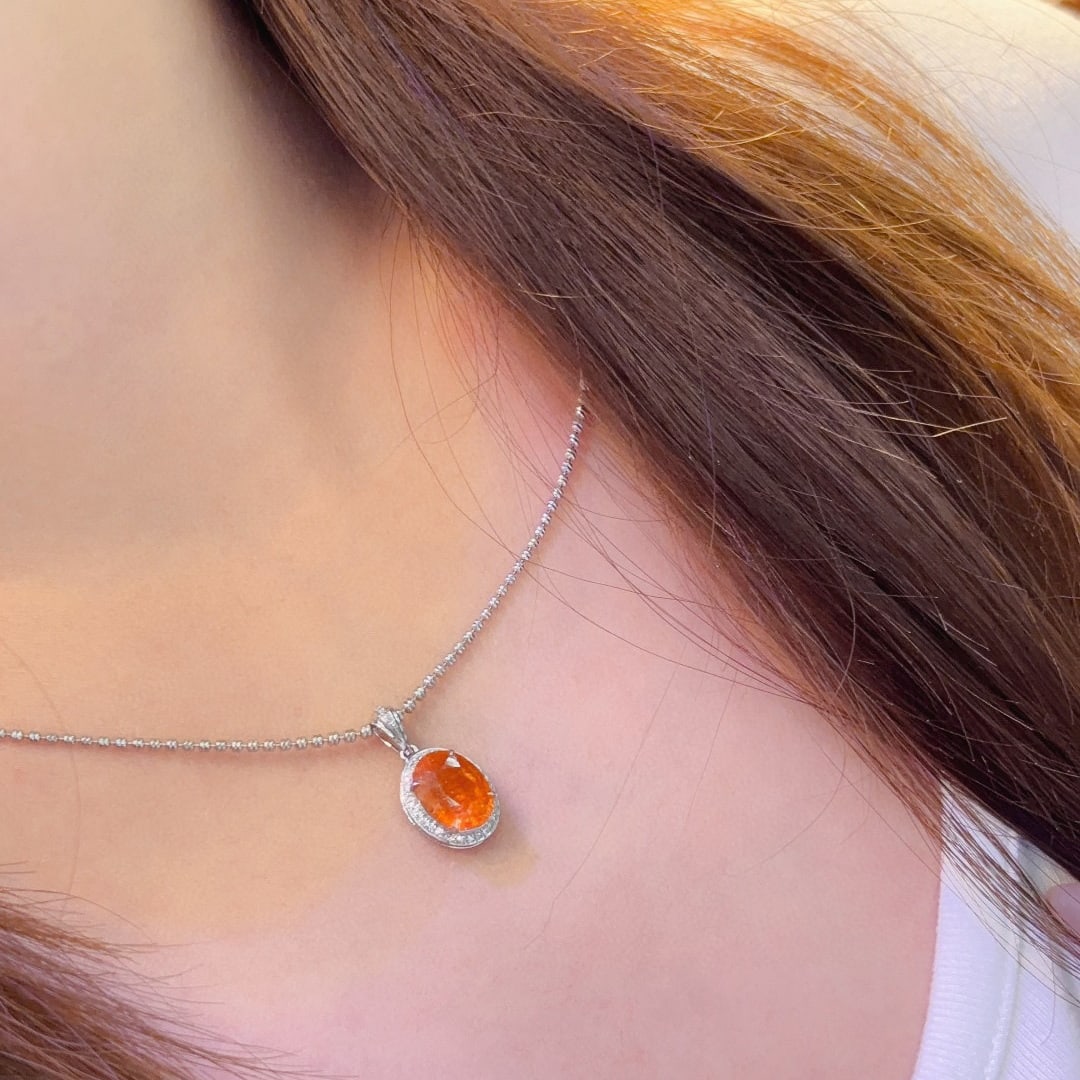 14k Gold 2.66 Ct Natural Spessartine & Diamond Pendant( Without Chain ) - 8