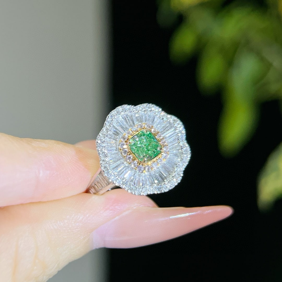 14k Gold 1.87 Ctw Natural Green Diamond & Diamond Ring - 3