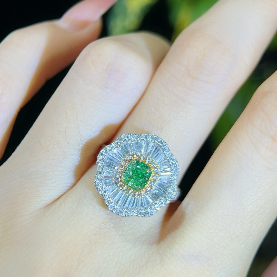 14k Gold 1.87 Ctw Natural Green Diamond & Diamond Ring - 5
