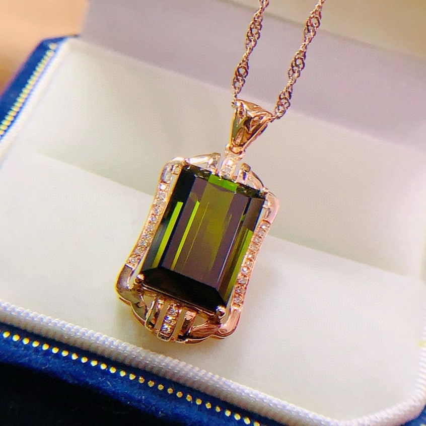 14k Gold 7.93 Ctw Natural Tourmaline & Diamond Pendant( Without Chain ) - 2