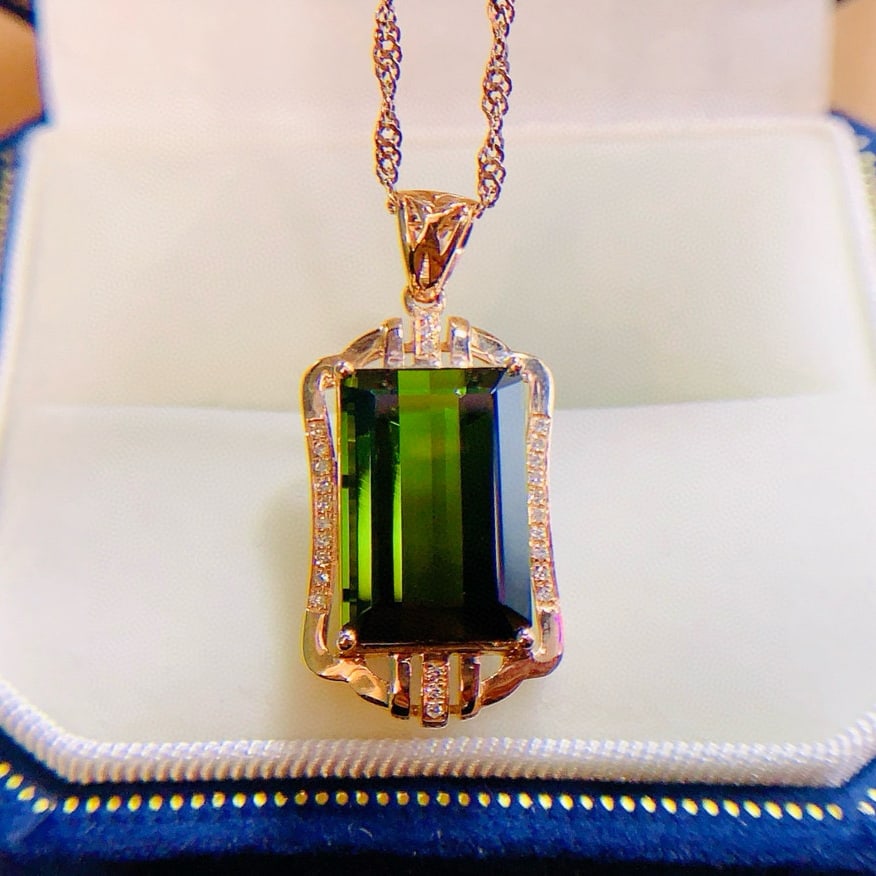 14k Gold 7.93 Ctw Natural Tourmaline & Diamond Pendant( Without Chain ) - 3