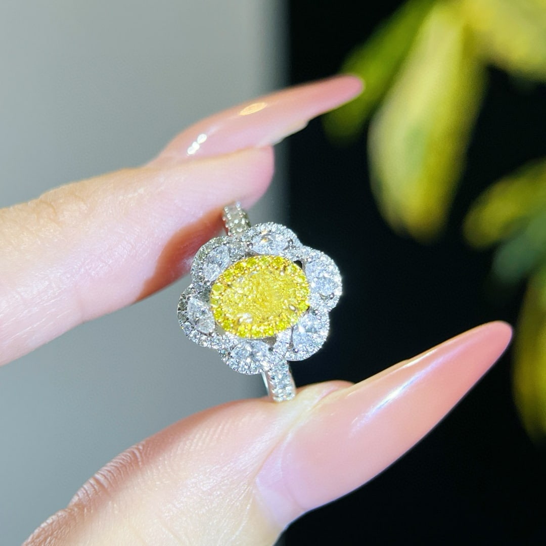 Gia Certified 14k Gold 1.28 Ctw Natural Yellow Diamond & Diamond Ring - 3