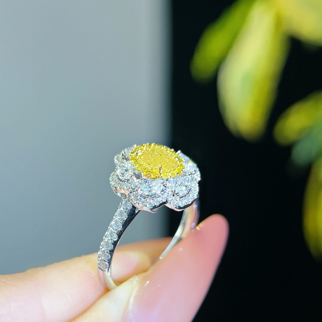 Gia Certified 14k Gold 1.28 Ctw Natural Yellow Diamond & Diamond Ring - 4