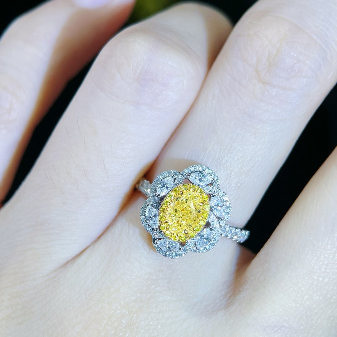 Gia Certified 14k Gold 1.28 Ctw Natural Yellow Diamond & Diamond Ring - 5