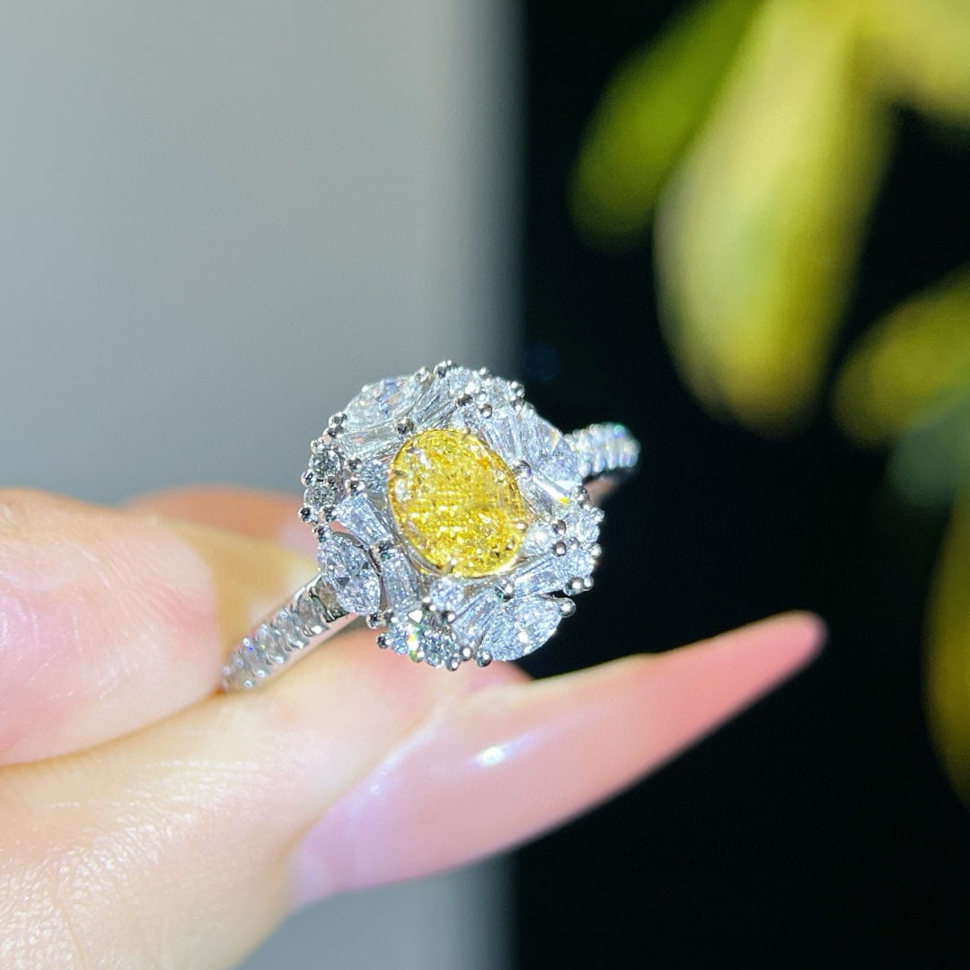 Gia Certified 14k Gold 1.06 Ctw Natural Yellow Diamond & Diamond Ring - 2