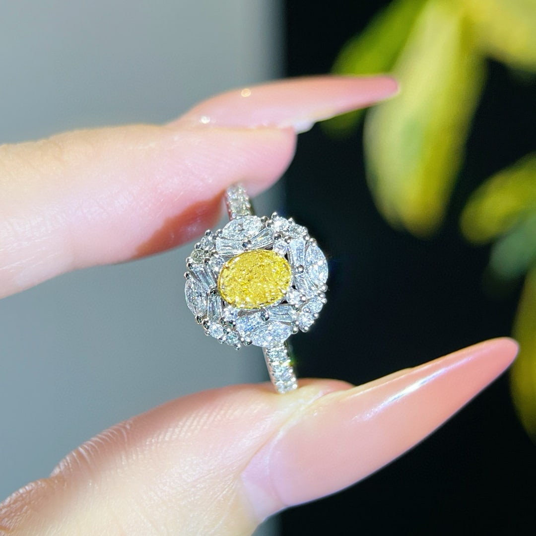 Gia Certified 14k Gold 1.06 Ctw Natural Yellow Diamond & Diamond Ring - 3