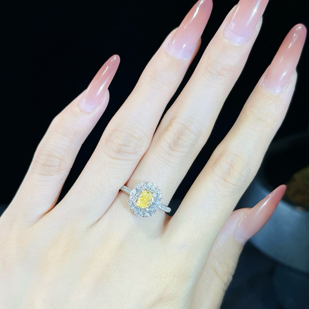Gia Certified 14k Gold 1.06 Ctw Natural Yellow Diamond & Diamond Ring - 6