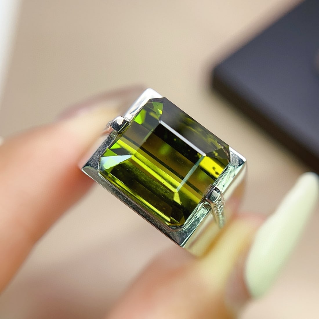 14k Gold 9.20 Ct Natural Tourmaline & Diamond & Men¡¯s Ring - 3