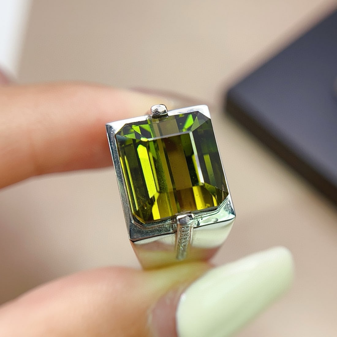 14k Gold 9.20 Ct Natural Tourmaline & Diamond & Men¡¯s Ring - 4