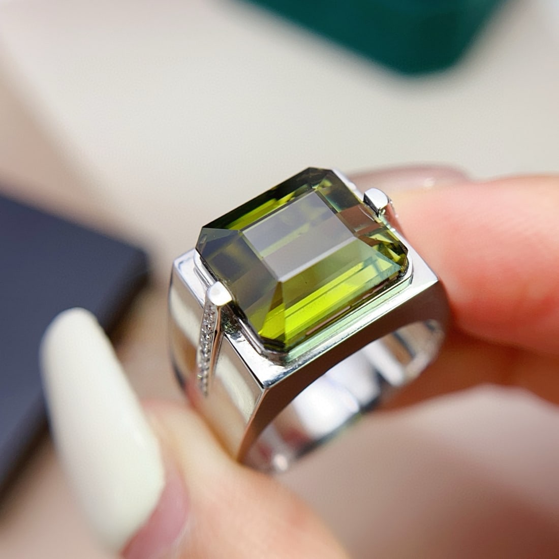 14k Gold 9.20 Ct Natural Tourmaline & Diamond & Men¡¯s Ring - 5