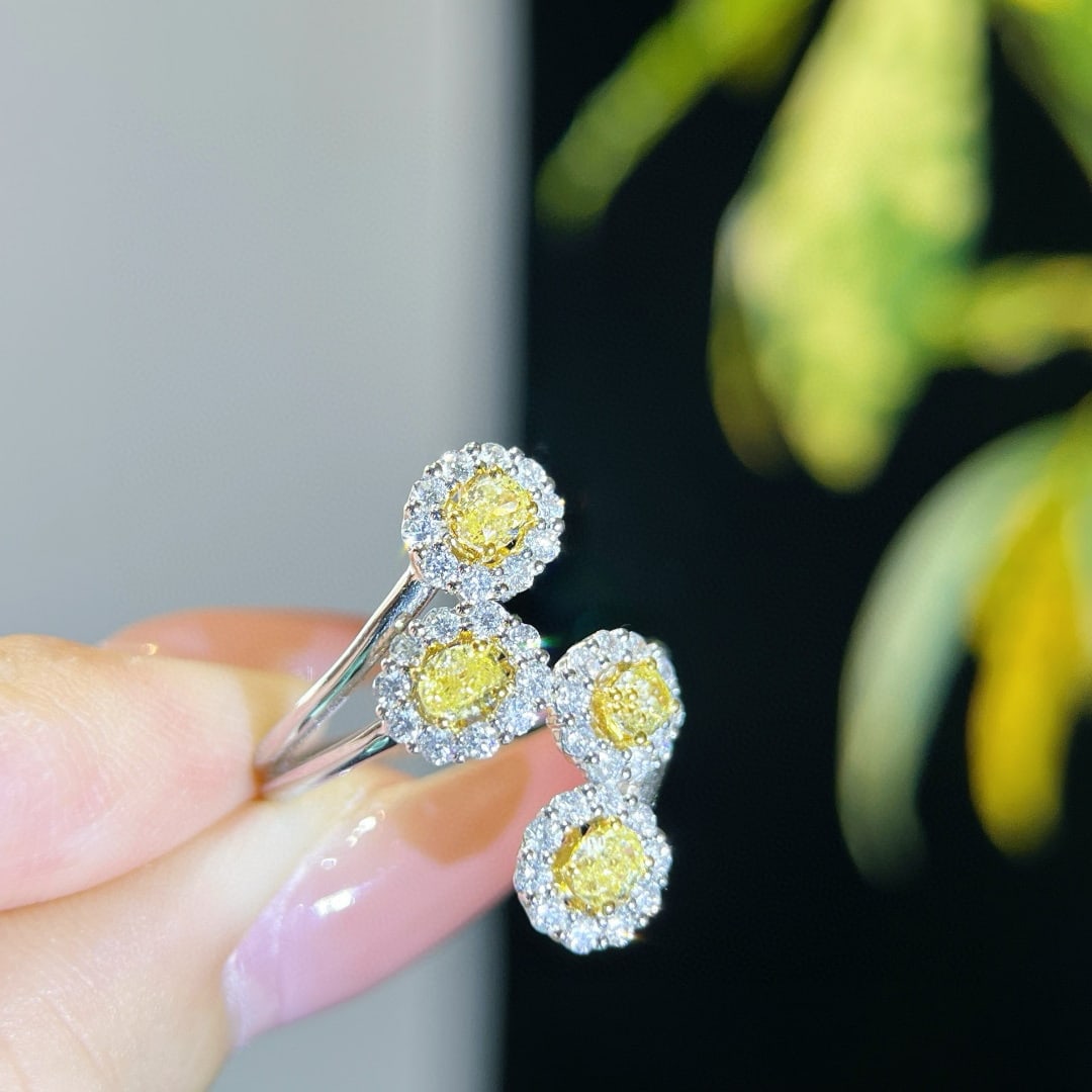 14k Gold 1.01 Ctw Natural Yellow Diamond & Diamond Ring - 3