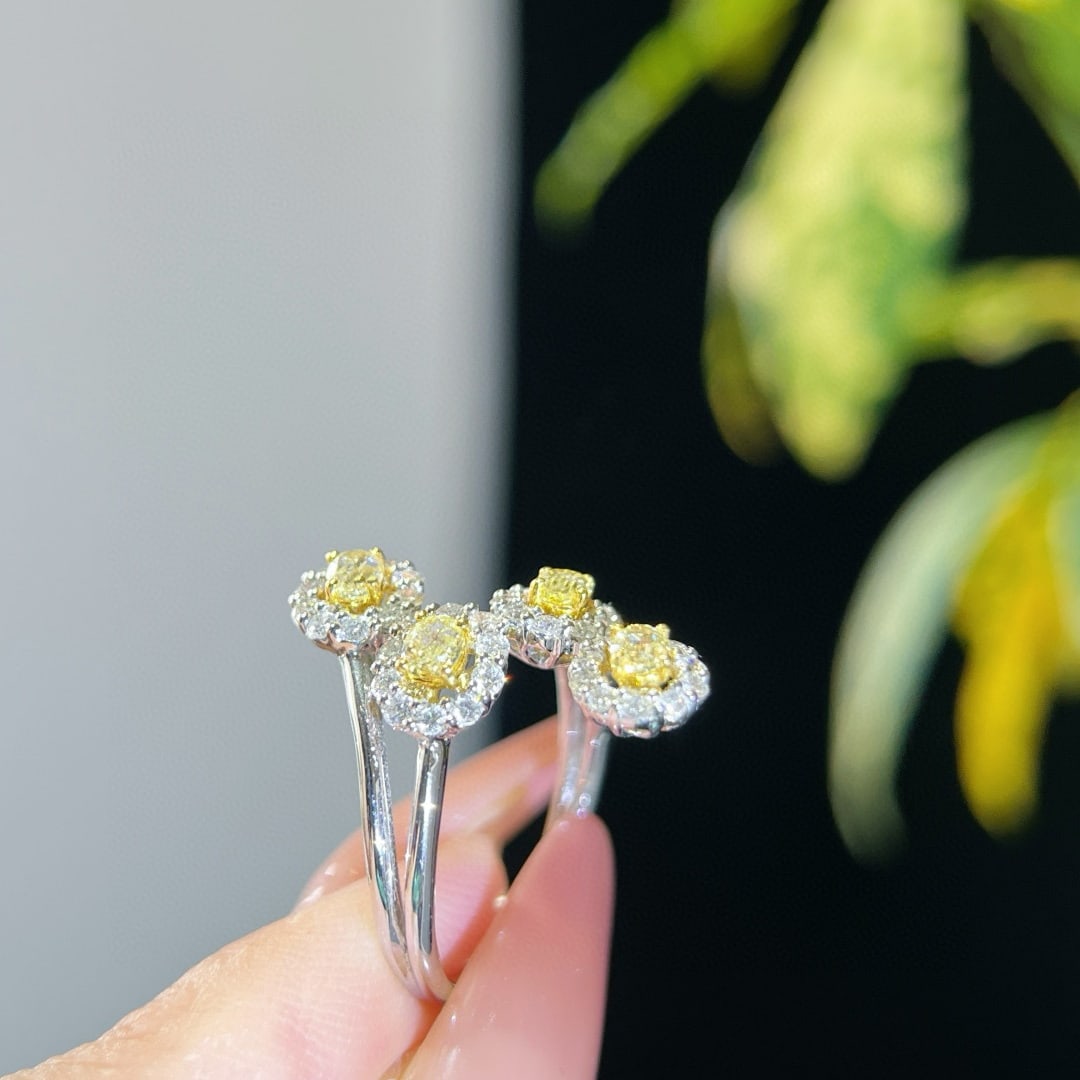 14k Gold 1.01 Ctw Natural Yellow Diamond & Diamond Ring - 4
