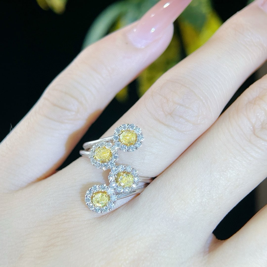 14k Gold 1.01 Ctw Natural Yellow Diamond & Diamond Ring - 5