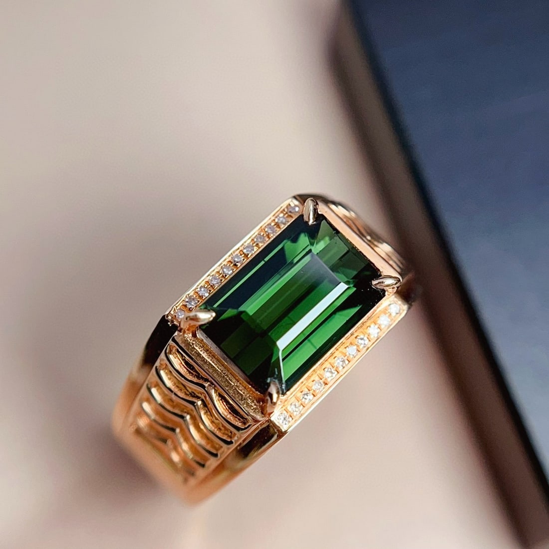 14k Gold 2.80 Ct Natural Tourmaline & Diamond & Men¡¯s Ring - 2