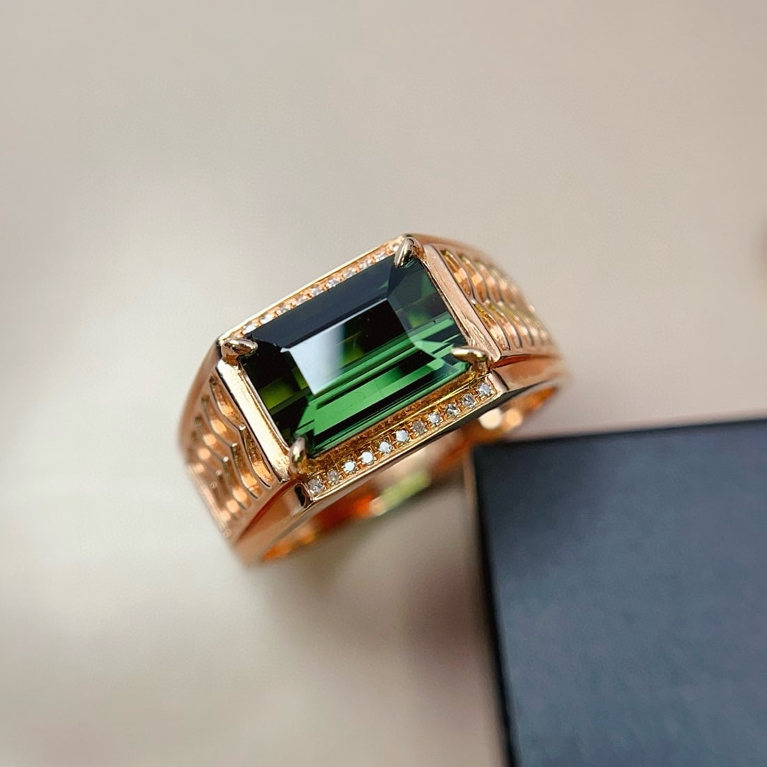 14k Gold 2.80 Ct Natural Tourmaline & Diamond & Men¡¯s Ring - 3