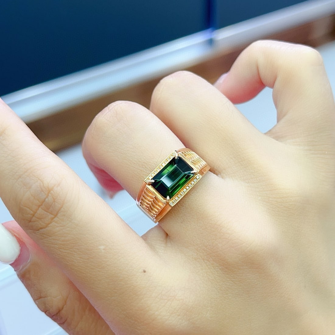 14k Gold 2.80 Ct Natural Tourmaline & Diamond & Men¡¯s Ring - 4