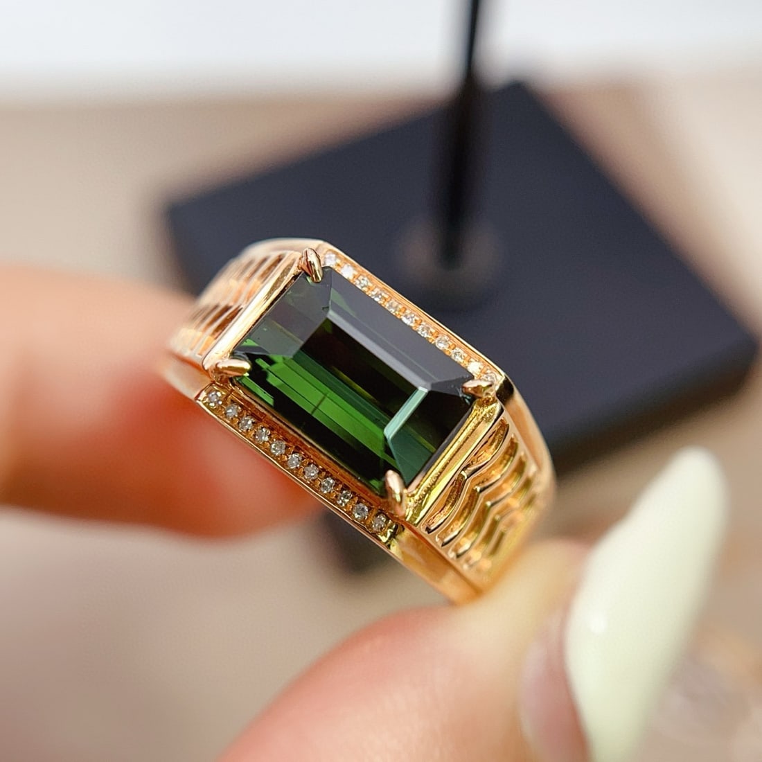 14k Gold 2.80 Ct Natural Tourmaline & Diamond & Men¡¯s Ring - 5