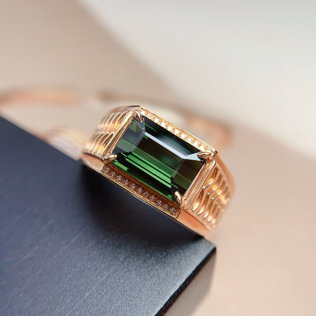 14k Gold 2.80 Ct Natural Tourmaline & Diamond & Men¡¯s Ring - 6