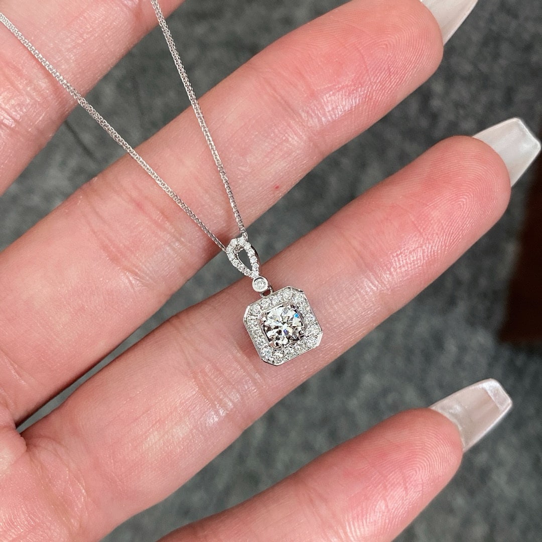 Gia Certified 14k Gold 0.3 Ct Natural G Si2 3ex Round Diamond Necklace - 2