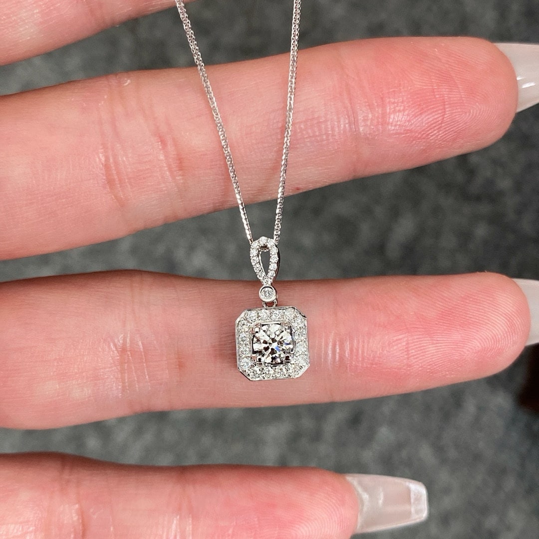 Gia Certified 14k Gold 0.3 Ct Natural G Si2 3ex Round Diamond Necklace - 3