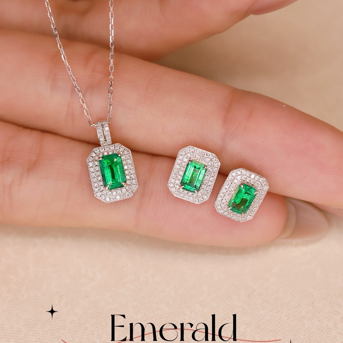 14k Gold 2.23 Ctw Natural Emerald & Diamond Jewelry Set - 5