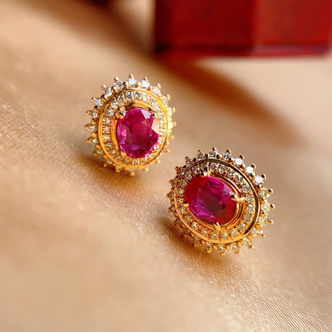 14k Gold 1.00 Ct Natural Ruby & Diamond Earrings - 2