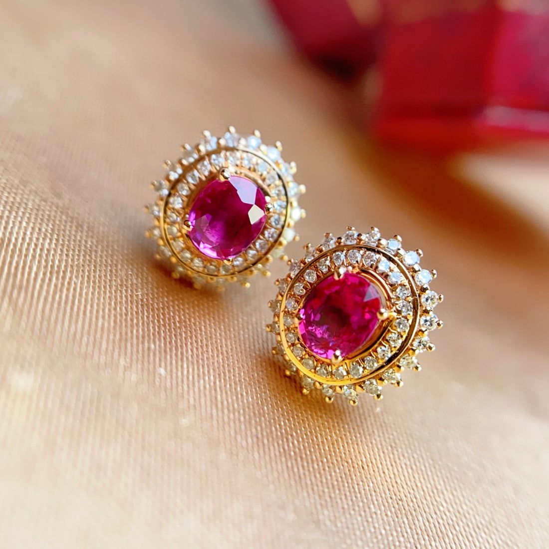 14k Gold 1.00 Ct Natural Ruby & Diamond Earrings - 3