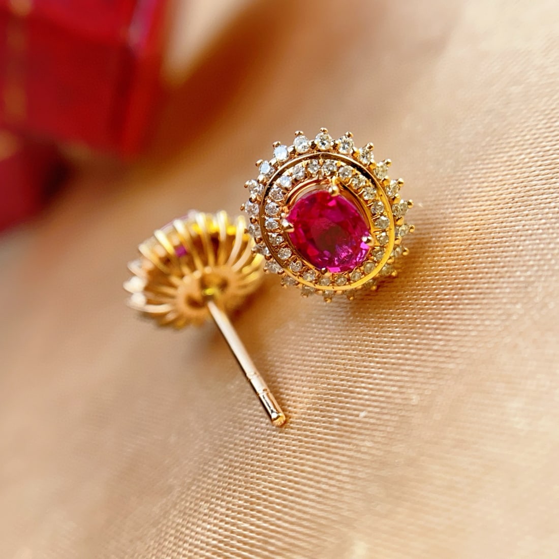 14k Gold 1.00 Ct Natural Ruby & Diamond Earrings - 4