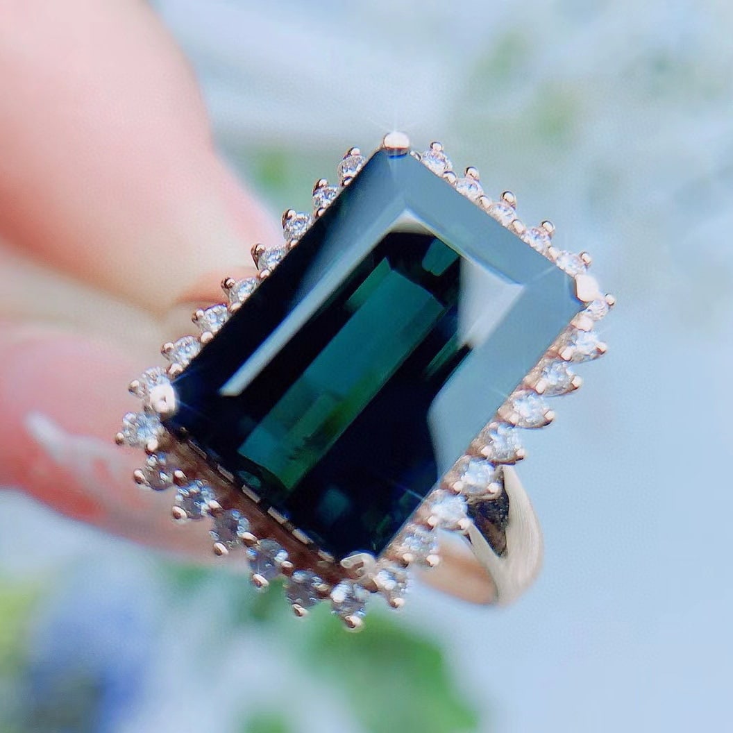 14k Gold 6.7 Ctw Natural Tourmaline & Diamond Ring - 2