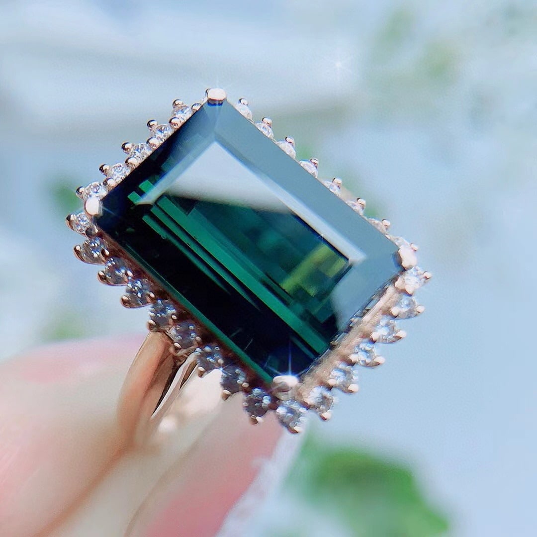 14k Gold 6.7 Ctw Natural Tourmaline & Diamond Ring - 3