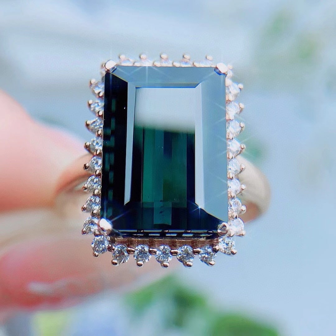 14k Gold 6.7 Ctw Natural Tourmaline & Diamond Ring - 4