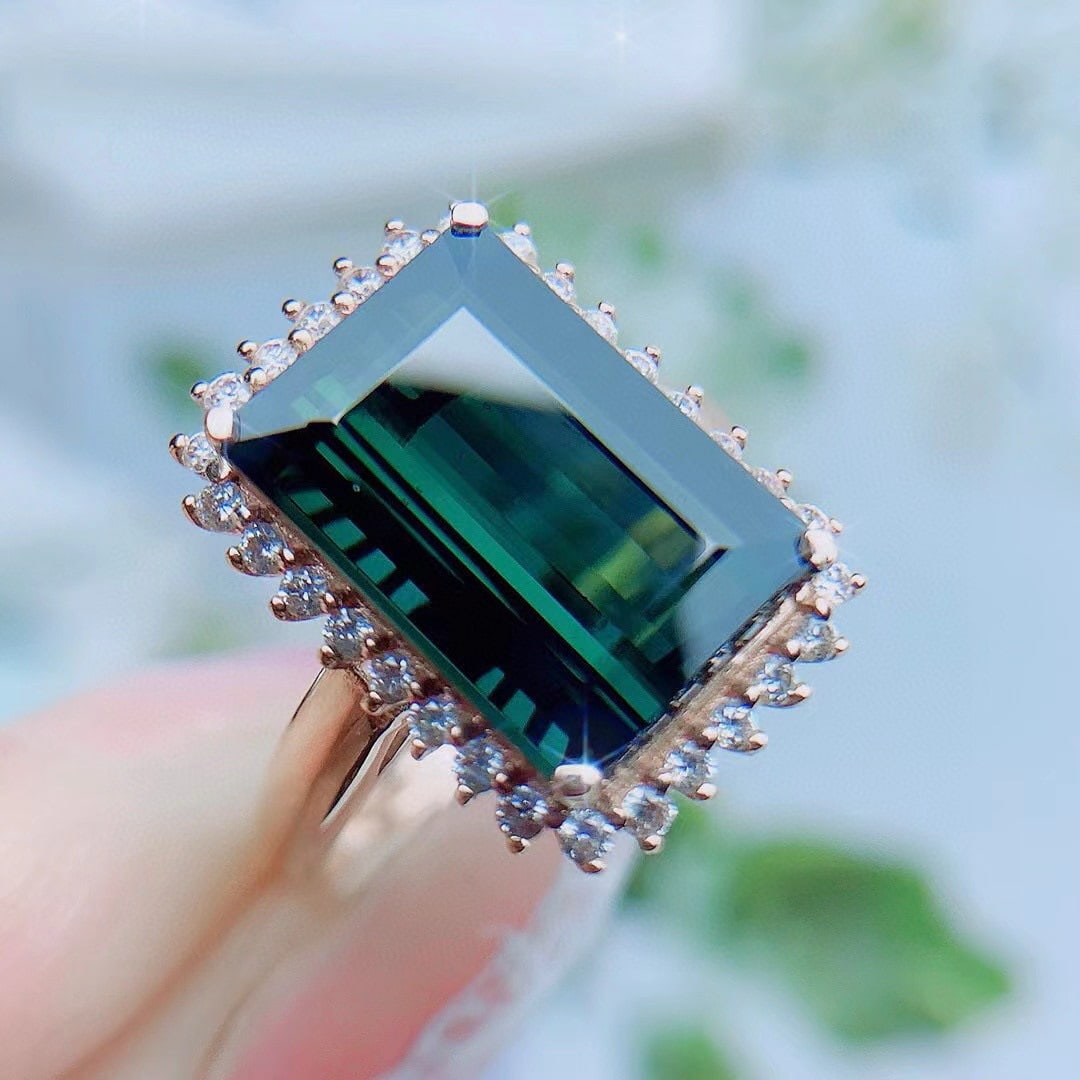 14k Gold 6.7 Ctw Natural Tourmaline & Diamond Ring - 6