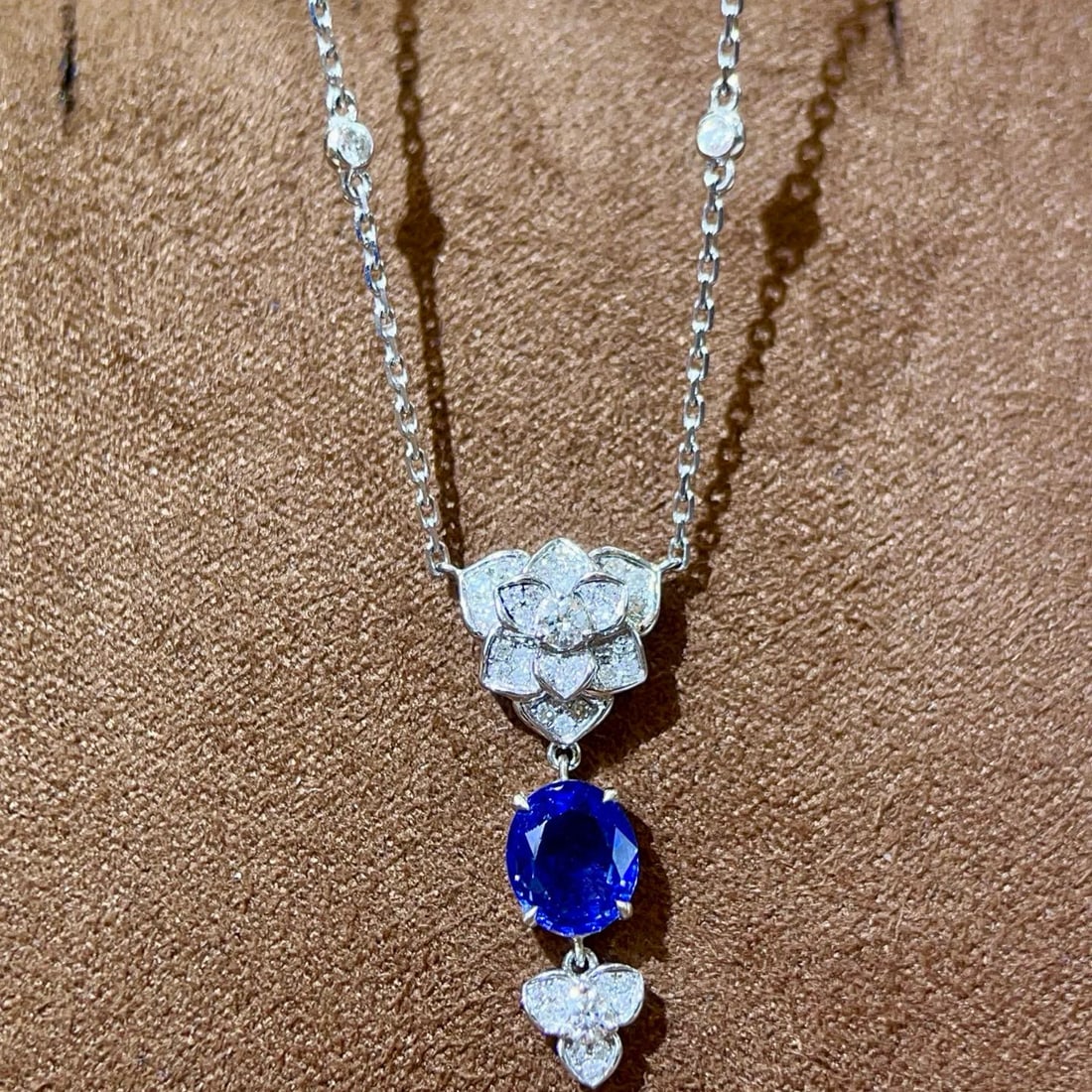 14k Gold 1.32 Ctw Natural Sapphire & Diamond Necklace - 3