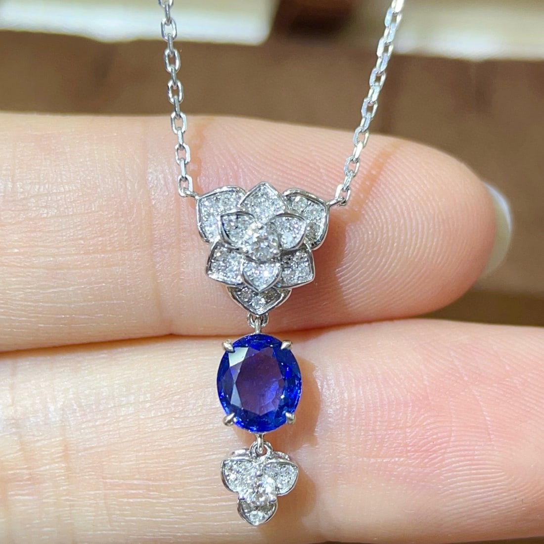 14k Gold 1.32 Ctw Natural Sapphire & Diamond Necklace - 4