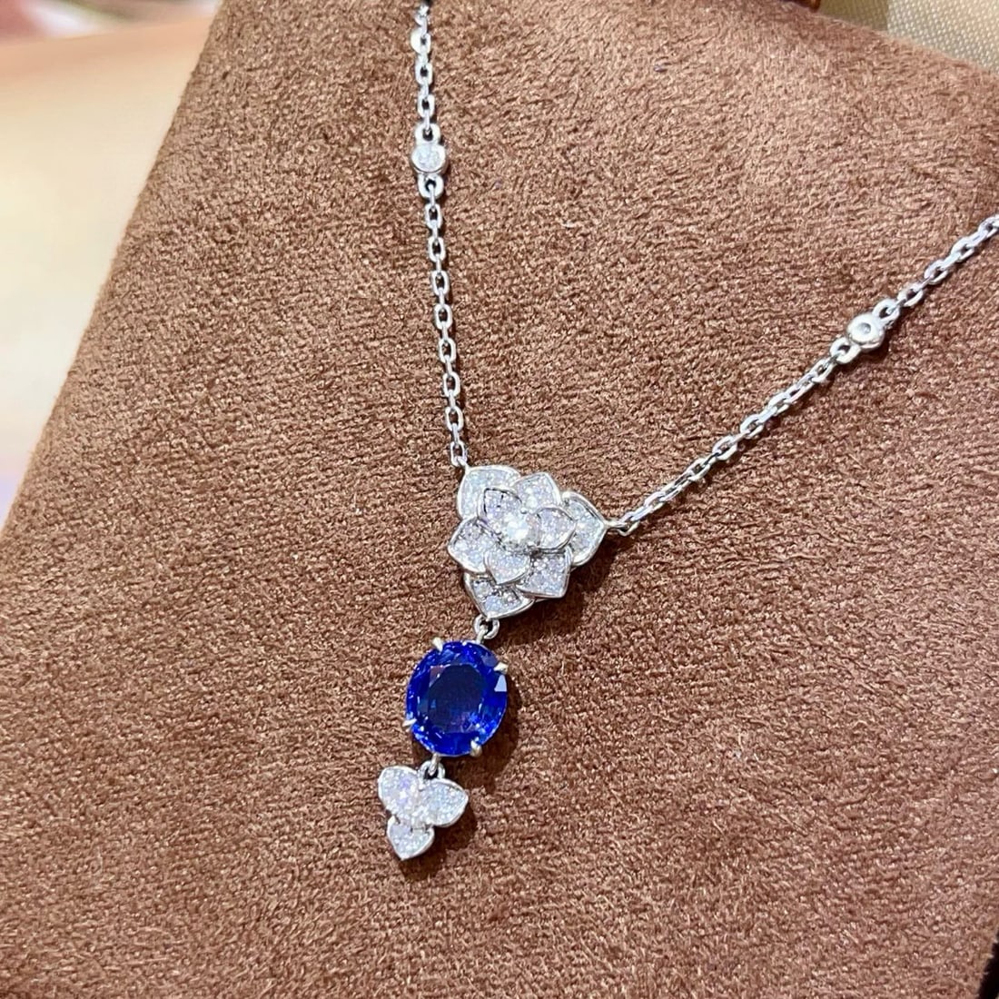 14k Gold 1.32 Ctw Natural Sapphire & Diamond Necklace - 5