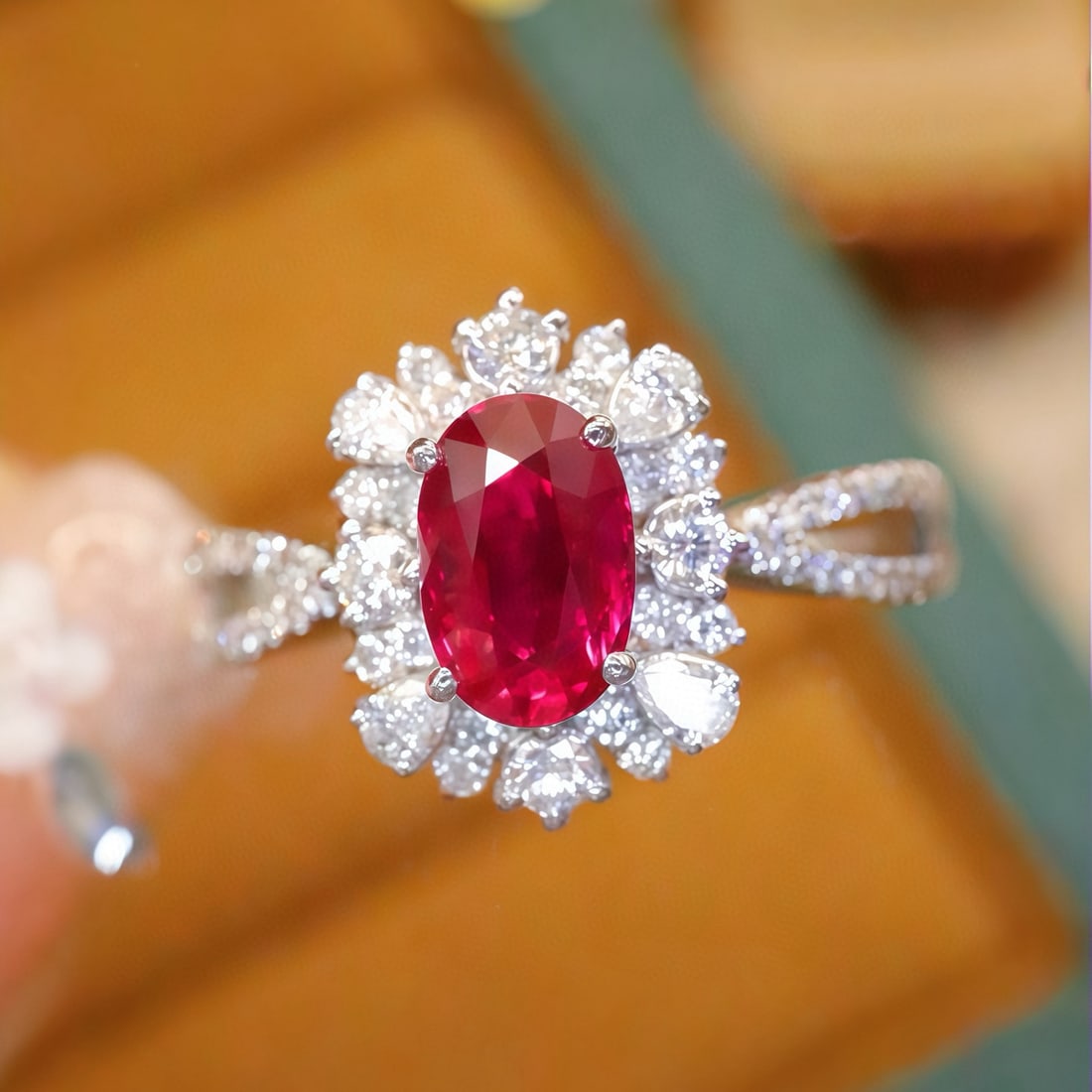 14k Gold 1.50 Ctw Natural Ruby & Diamond Ring: Ref:231066322 // gold content:14k gold // ring size:7. 25us // // main gemstone:ruby // shape:oval // carat weight:1. 02ct // color:pigeonblood red // treatment:natural // // adjacent gemstone 2 :