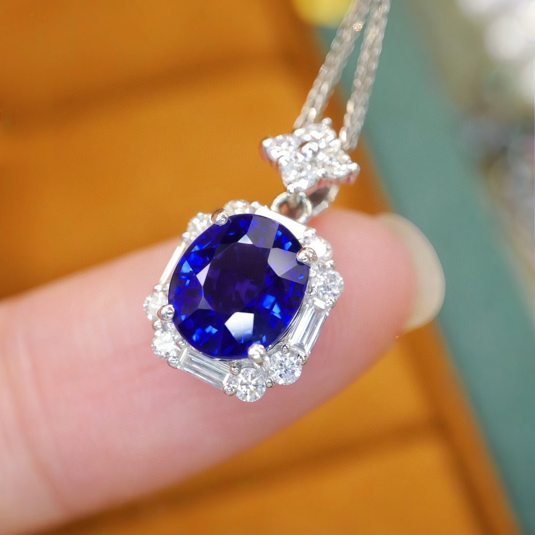 14k Gold 2.42 Ctw Natural Sapphire & Diamond Pendant( Without Chain ) - 2