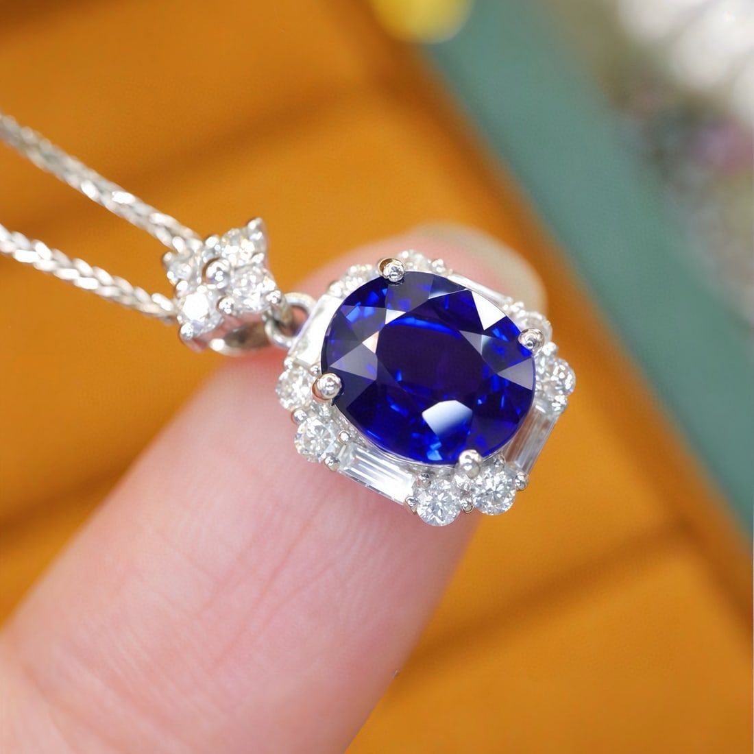 14k Gold 2.42 Ctw Natural Sapphire & Diamond Pendant( Without Chain ) - 3