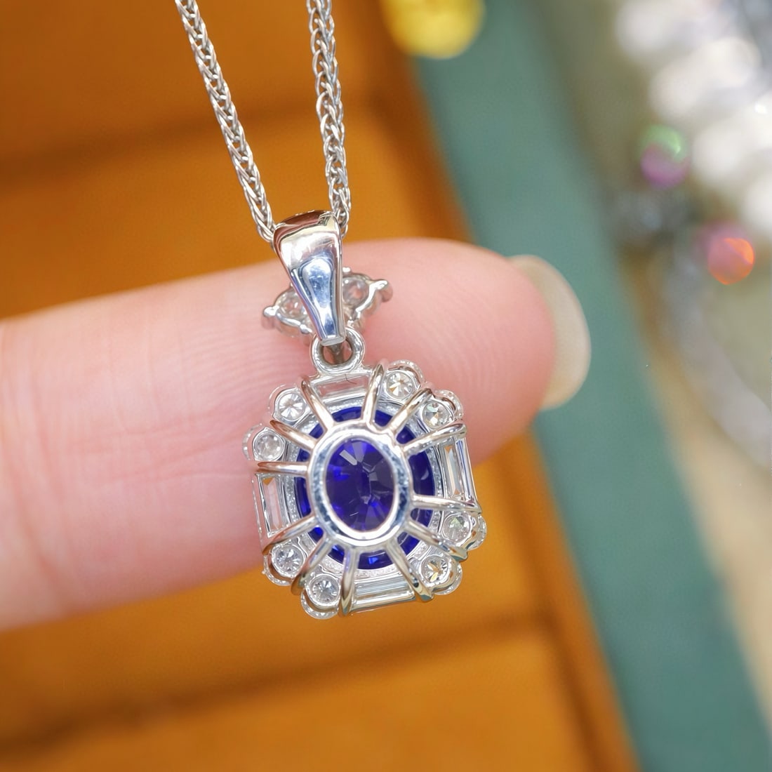 14k Gold 2.42 Ctw Natural Sapphire & Diamond Pendant( Without Chain ) - 4
