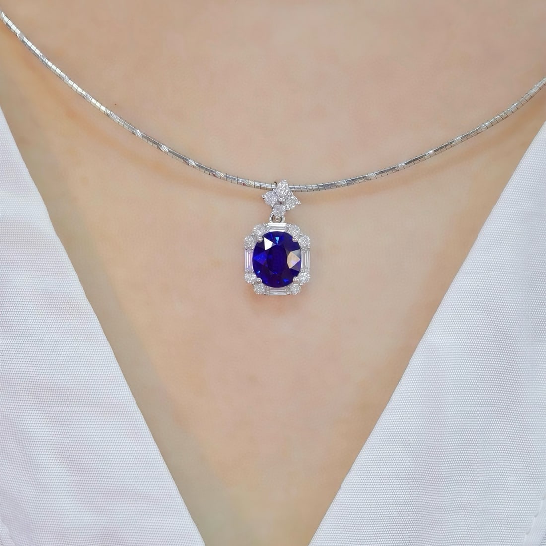 14k Gold 2.42 Ctw Natural Sapphire & Diamond Pendant( Without Chain ) - 5