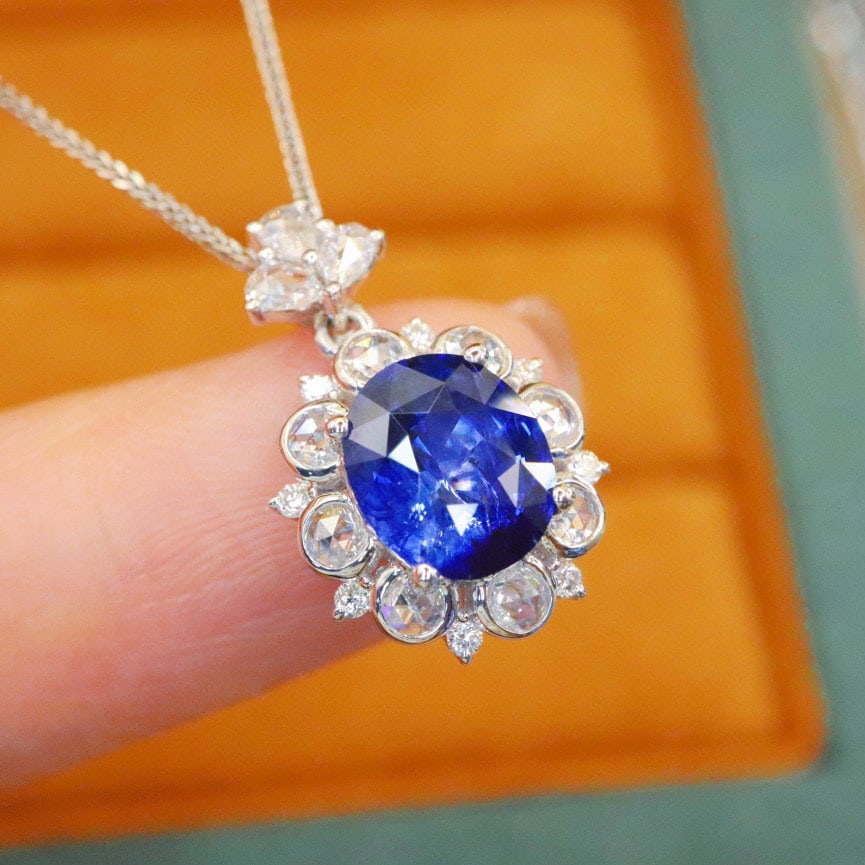 14k Gold 2.55 Ctw Natural Sapphire & Diamond Pendant( Without Chain ) - 2
