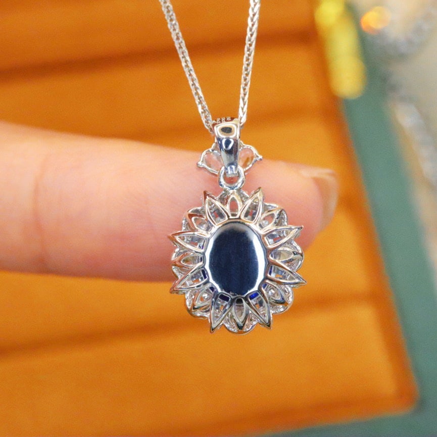 14k Gold 2.55 Ctw Natural Sapphire & Diamond Pendant( Without Chain ) - 4