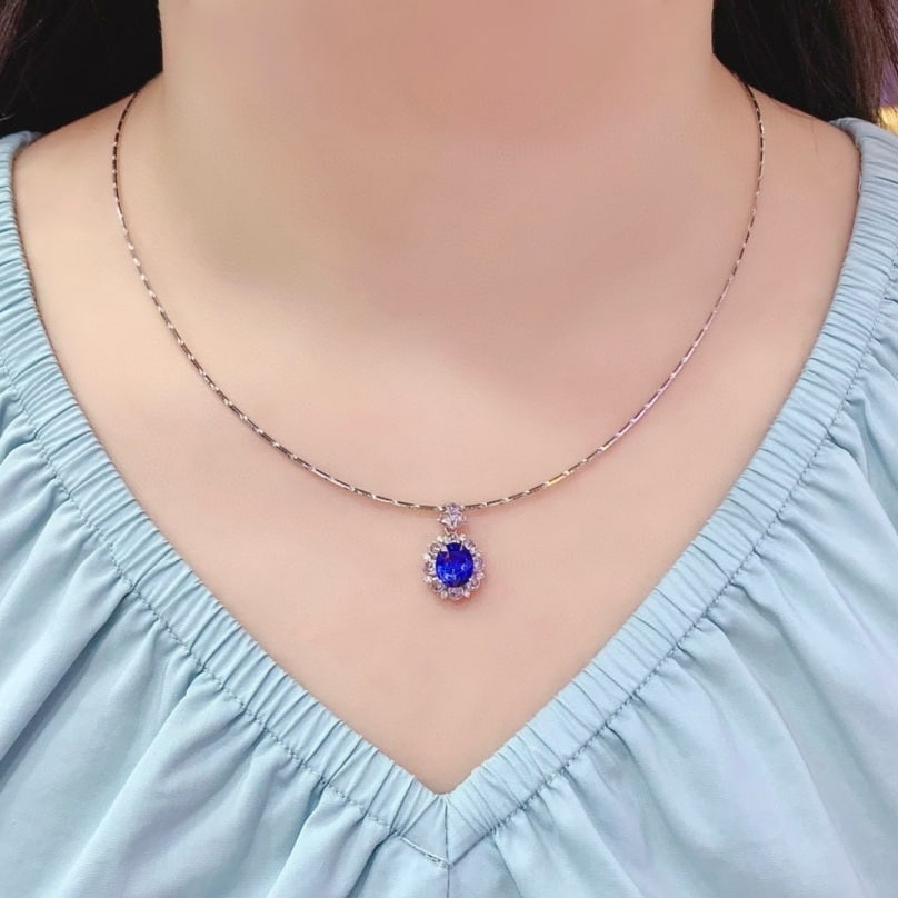 14k Gold 2.55 Ctw Natural Sapphire & Diamond Pendant( Without Chain ) - 5