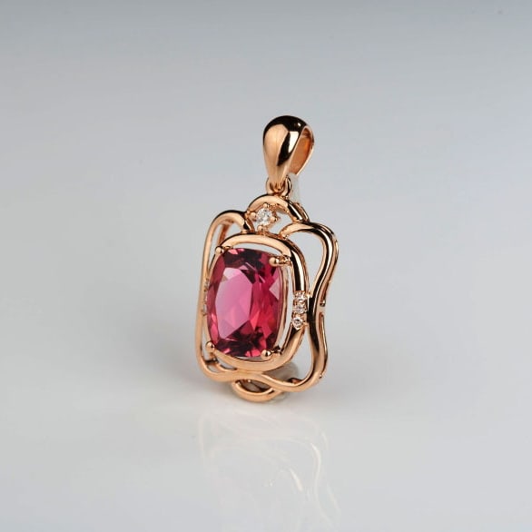 14k Gold 1.33 Ct Natural Tourmaline & Diamond Pendant( Without Chain ) - 9