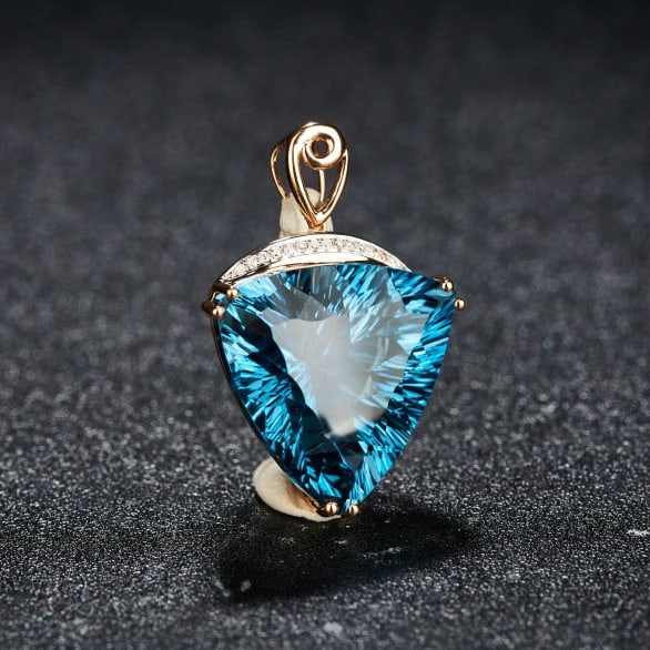 14k Gold 20.6 Ct Natural Topaz & Diamond Pendant( Without Chain ) - 9