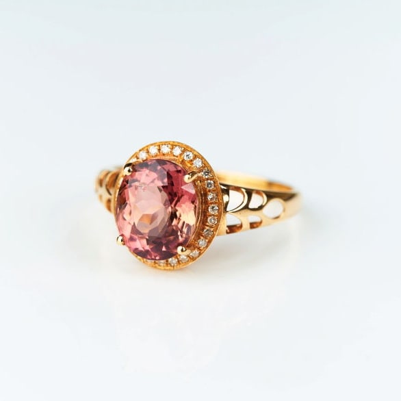 14k Gold 2.5 Ct Natural Tourmaline & Diamond Ring - 9