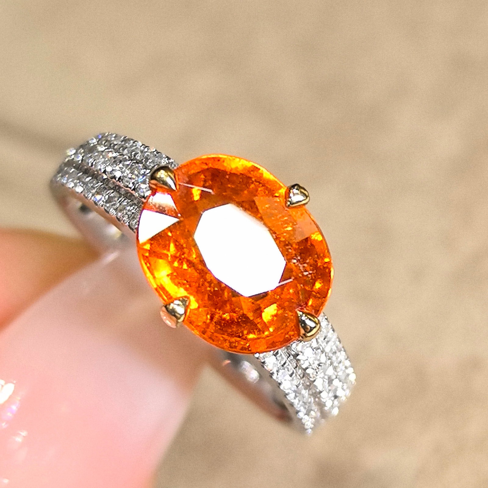 14k Gold 4.30 Ctw Natural Spessartine & Diamond Ring - 2