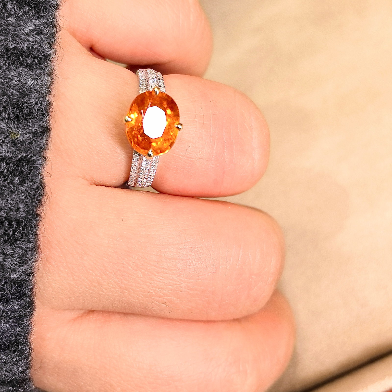 14k Gold 4.30 Ctw Natural Spessartine & Diamond Ring - 4