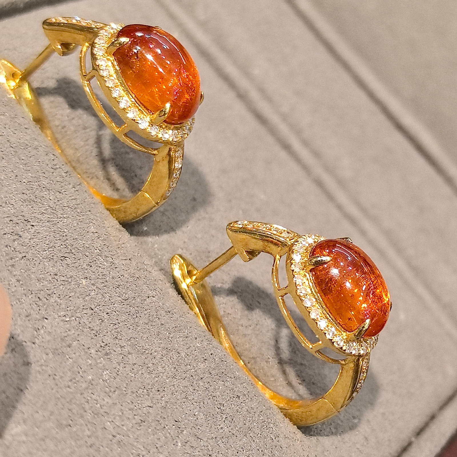 14k Gold 5.05 Ctw Natural Spessartine & Diamond Earrings - 6