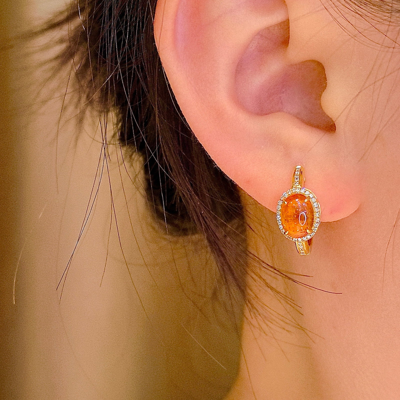 14k Gold 5.05 Ctw Natural Spessartine & Diamond Earrings - 8